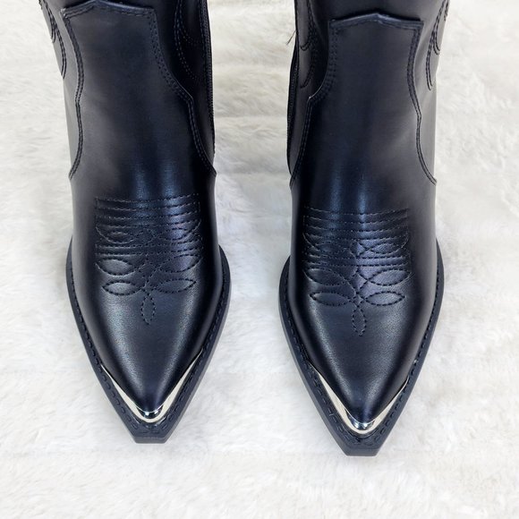 Tallas Black Cowgirl Cowboy Ankle Boots Western Block Heels - Picture 6 of 9